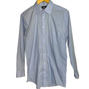 Stafford Men's 15 1/2 Blue Dress Button Up Shirt Fitted Easy Care Classic Cotton